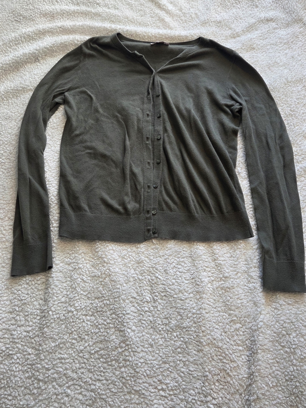 LOFT Olive Green Lightweight Button-Up Cardigan